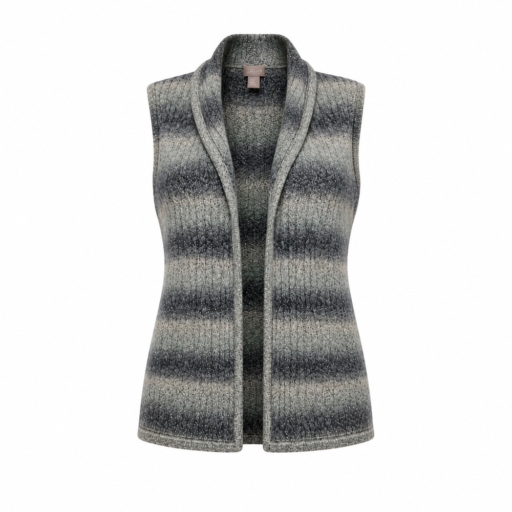 Chico's Ombre Open Front Sweater Vest Duster Marled Blue Gray Size 1 US‎ M